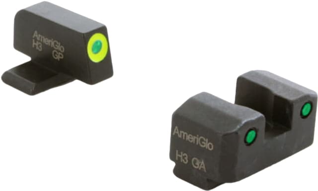 AmeriGlo Trooper Sets for Springfield Hellcat OSP w/Green Tritium LumiGreen Outline Front/ Green Tritium Black Outline Rear