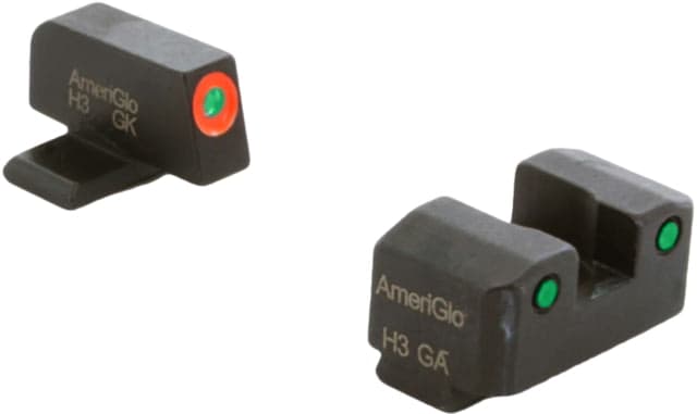 AmeriGlo Trooper Sets for Springfield Hellcat OSP w/Green Tritium Orange Outline Front/ Green Tritium Black Outline Rear