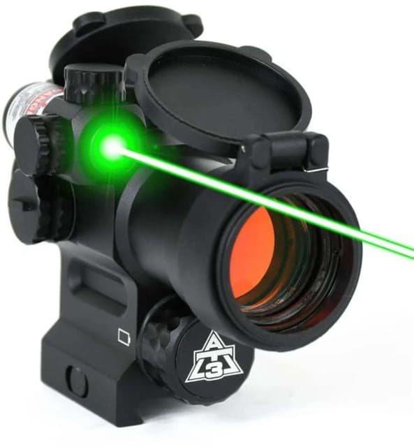 AT3 Tactical LEOS Red Dot Sight with Integrated Laser Sight & Riser Green Laser