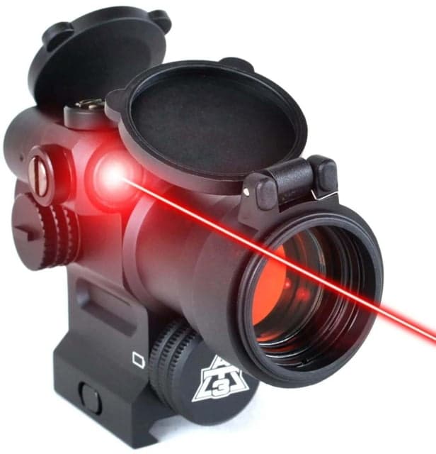 AT3 Tactical LEOS Red Dot Sight with Integrated Laser Sight & Riser Red Laser