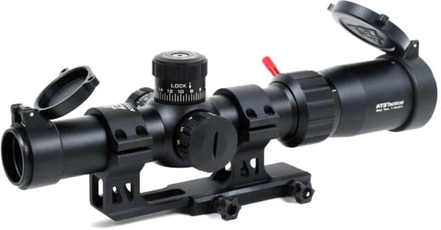 AT3 Tactical Red Tail LPVO 1-4x24 LPVO Rifle Scope with Mount 30mm SFP Black Illuminated BDC Reticle MOA with 30mm Cantilever Mount and Throw Lever