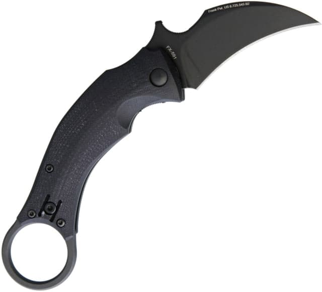 Bastinelli Creations Black Bird Folder Folding Knife 2.25in Black Cerakote Finish 440 SS Blade Black G10 Handle Finger Ring Black
