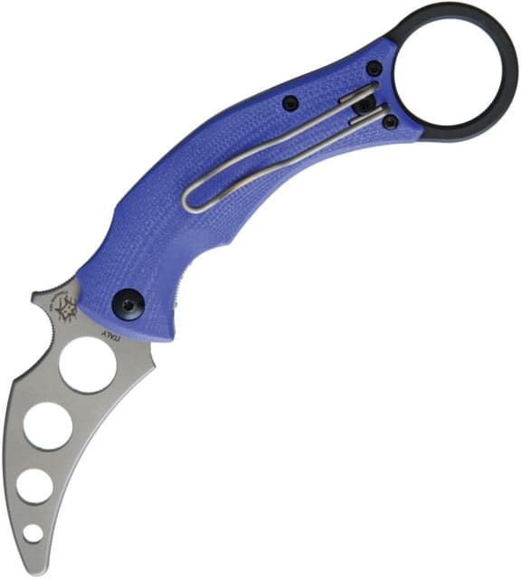 Bastinelli Creations Black Bird Folder Trainer Folding Knife 2.25in Unsharpened 440 SS Blade Blue G10 Handle Finger Ring Pocket Clip Blue BLACK BIRD