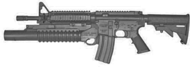 Blueguns Colt M4 Commando Training Guns Not Weighted No Light/Laser Attachment Rifle Black Flat Top Closed Stock Fwd Rail M203 Grenade Launcher