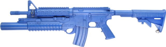 Blueguns Colt M4 Commando Training Rifle Not Weighted No Light/Laser Attachment Flat Top Fwd Rail M203 Grenade Launcher Blue