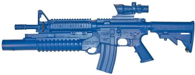 Blueguns Colt M4 Commando Training Guns Not Weighted No Light/Laser Attachment Rifle Flat Top Closed Stock Fwd Rail M203 Grenade Launcher ACOG Blue
