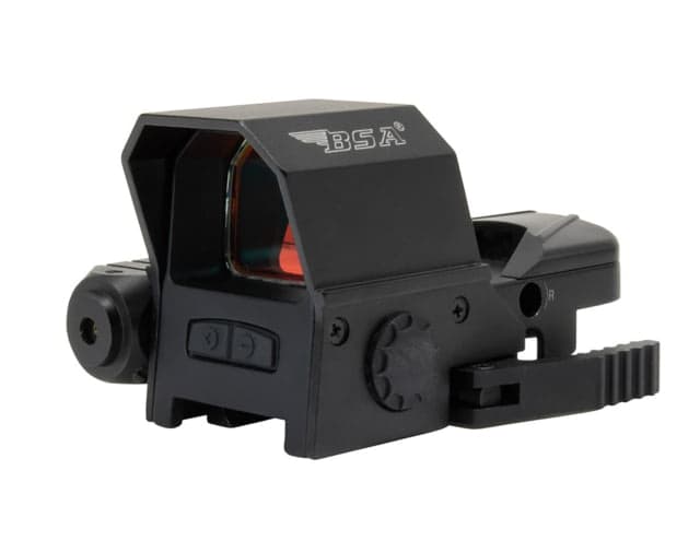 BSA Optics Illuminated Sights Prism Sight w/ Red laser 4 Reticles Red color QR Weaver / Picatinny Matte Black