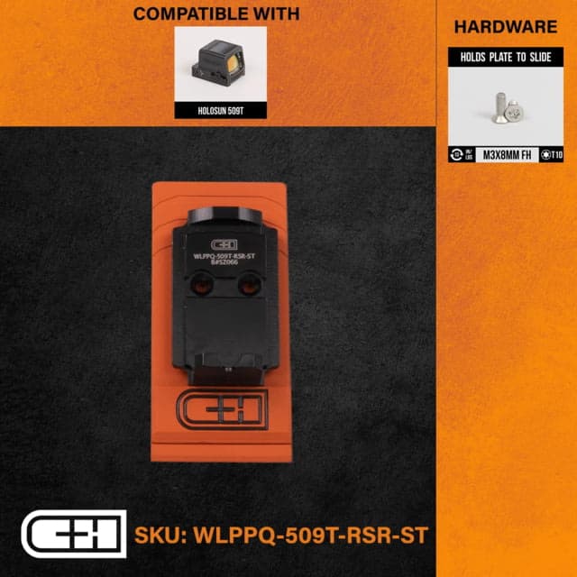 C&H Precision Weapons Optics Adapter Plate Walther PPQ/Q4/Q5 Holosun 509T - Rear Sight Rear