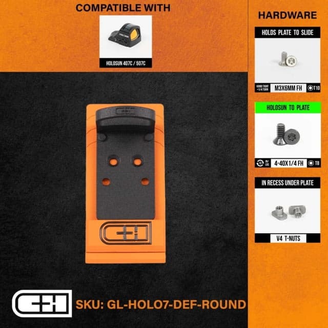 C&H Precision Weapons V4 Defender MIL/LEO Adapter Plate Glock MOS Holosun 407C/507C Round Face Black