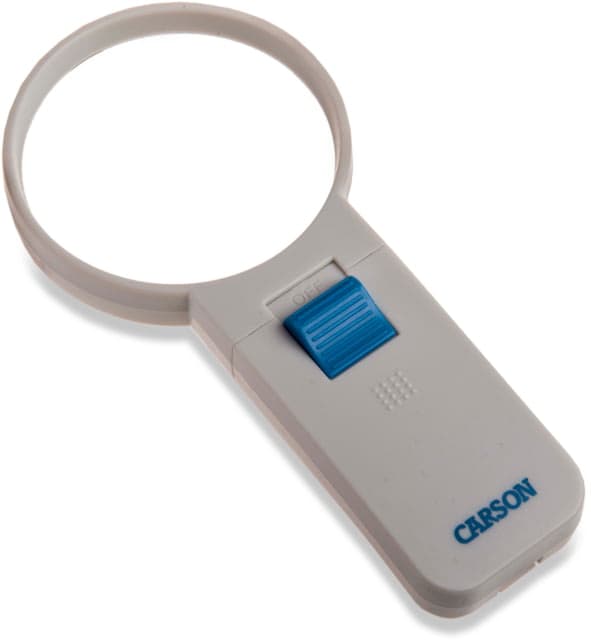 Carson Illuminated Handheld Magnifier 4x Power 3in Aspheric LED Lighted Ivory/Blue Small