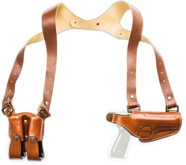 Cebeci Arms Leather Horizontal Shoulder LHS Holsters 1911 and All Clones w/rail 4in Barrel Right Tan