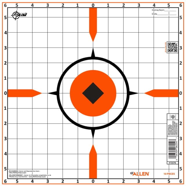 Ez-Aim Rigid Paper Shooting Targets Sight-In Grid 10-Targets Per Pack Orange/White