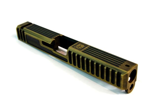 Gun Cuts Bulldog Slide for Glock 17 Optic Cut Battleworn Gold