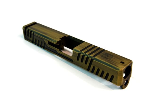 Gun Cuts Shift Slide for Glock 19 Optic Cut Battleworn Gold