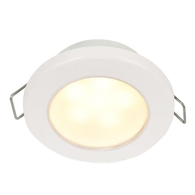 Hella Marine EuroLED 75 3in Round Spring Mount Down LED Light White Plastic Rim 24V Warm White