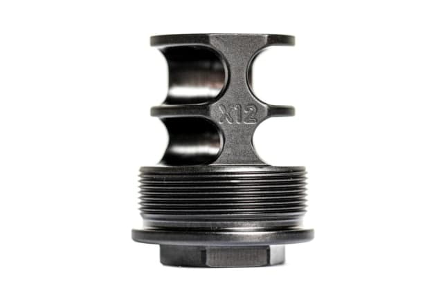 JMac Customs 2C 5/8-24 X12 .45 Cal 2-Port Muzzle Brake with Alpha Suppressor Mount Black