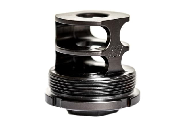JMac Customs 2C 5/8-24 X37 .45 cal 2-Port Muzzle Brake with Bravo Suppressor Mount Black