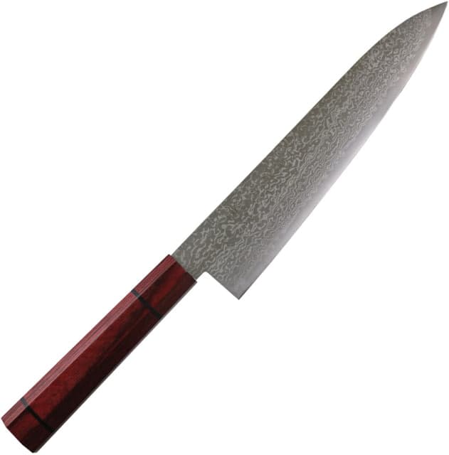 Kanetsune Gyutou Knife 210mm Minamo-kaze 8.25" blade Red plywood handle with black micarta ring