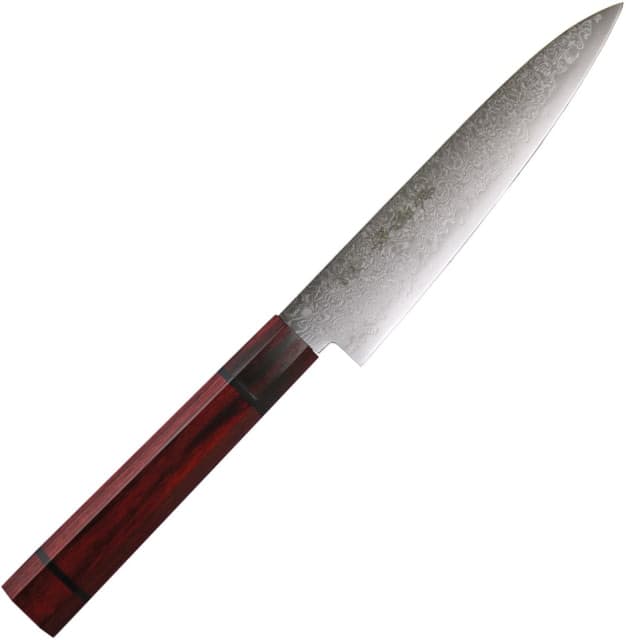 Kanetsune Petty 135mm Minamo-kaze Knife 5.25" blade Red plywood handle with black micarta ring