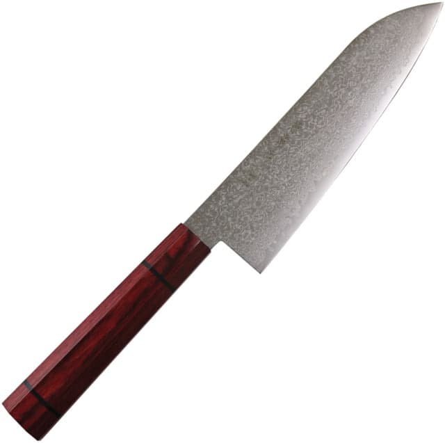 Kanetsune Santoku 180MM Minamo-kaze Knife 7.13" blade Red plywood handle with black micarta ring