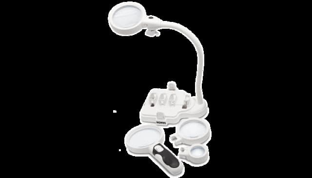 Konus Tabletop or Handheld Magnifier w/3 Interchangeable Lenses 2x-5x-16x White