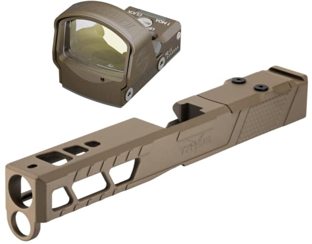 Leupold DeltaPoint Pro 6 MOA Dot Red Dot Sight Flat Dark Earth and TRYBE Defense Pistol Slide Glock 17 Gen 4 DeltaPoint Pro Cut Version 2 FDE Cerakote