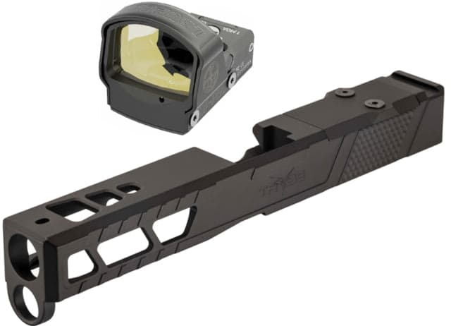 Leupold DeltaPoint Pro 6 MOA Dot Red Dot Sight Matte Black and TRYBE Defense Pistol Slide Glock 17 Gen 5 DeltaPoint Pro Cut Version 2 Black Cerakote