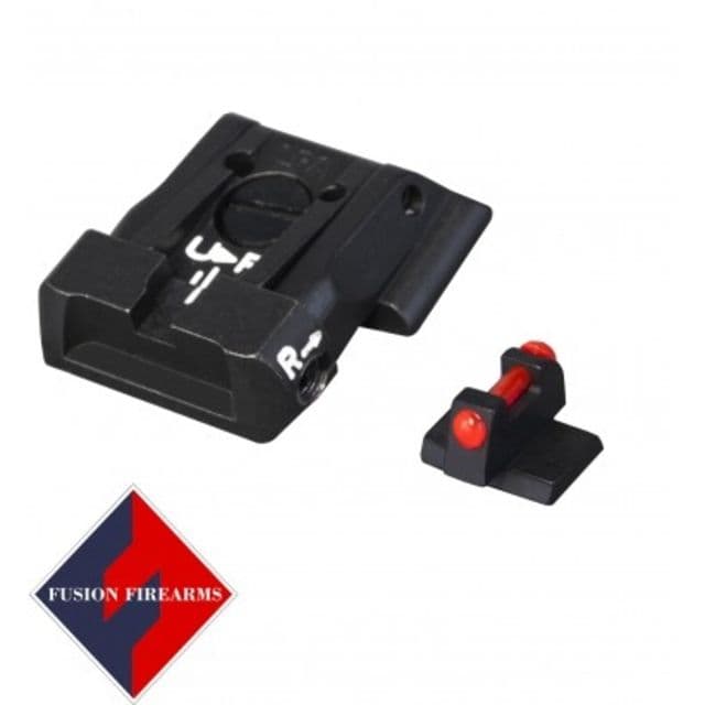LPA SPS Fully Adjustable Black Serrated Rear Red Fiber Optic Front Sight Set For S&W Military and Police M&P Black