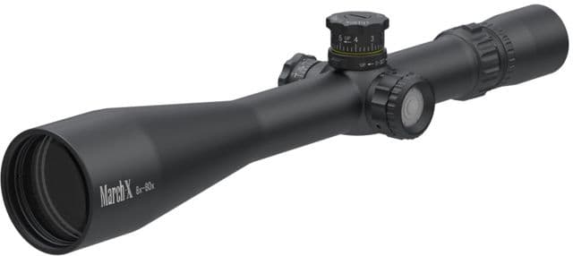 March Scopes Tactical Turret Illuminated 8-80x56mm Rifle Scope 34mm Tube Second Focal Plane MTR-1 Reticle Black D80V56TIMTR-1 Reticle