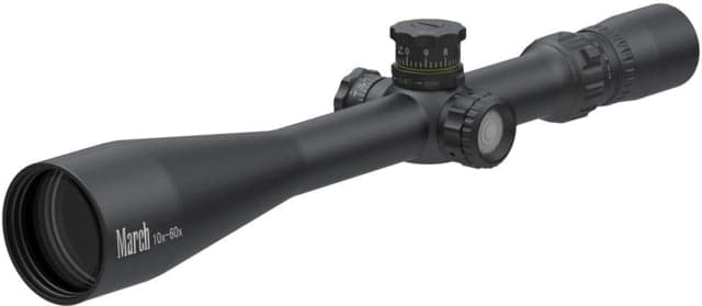 March Scopes Tactical Turret Illuminated 10-60x52mm Rifle Scope 30mm Tube Second Focal Plane MTR-2 Reticle Black D60V52TIMTR-2 Reticle