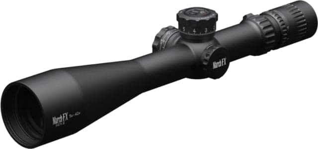 March Scopes 5x-40x56mm Tactical Lockable Turret Gen 2 Rifle Scope 34mm Tube First Focal Plane FML-PDKI Reticle Illuminated 0.1 MIL Black DE0327