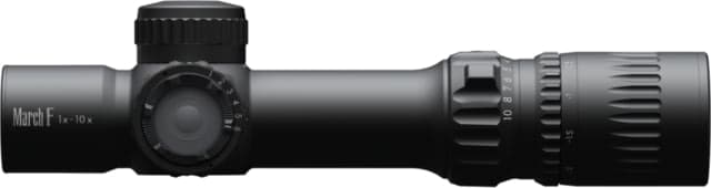 March Scopes Normal Turret 1-10x24mm Shorty Rifle Scope 30mm Tube First Focal Plane DR-TR1 Reticle With Custom Unimount Black DE0352