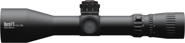 March Scopes Wide Angle 4.5-28x52mm Rifle Scope With Lockable Shuriken Turrets 34mm Tube First Focal Plane FMA-3 Reticle Black DE0391