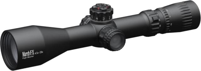 March Scopes Wide Angle 4.5-28x52mm Rifle Scope With Lockable Shuriken Turrets 34mm Tube First Focal Plane FML-3 Reticle Black DE0387