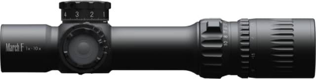 March Scopes Shorty Tactical Turret 1-10x24mm Rifle Scope 30mm Tube First Focal Plane Dr-Tr1 Reticle With Custom Unimount Black De0351