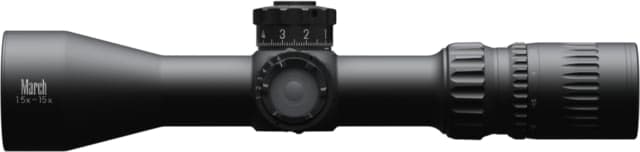 March Scopes Tactical Turret 1.5-15x42mm Rifle Scope 30mm Tube Second Focal Plane FD-1 Reticle Black D15V42TIMLFD-1 Reticle