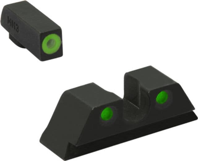 Meprolight Hyper-Bright - Highly Visible Day/Night Self-Illuminated Sights Glock 42 Glock 43 Green Front Green Rear Black