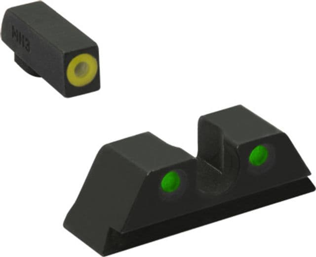 Meprolight Hyper-Bright - Highly Visible Day/Night Self-Illuminated Sights Kimber 1911 Suppressed Phosphorescent Yellow Front Green Rear Black