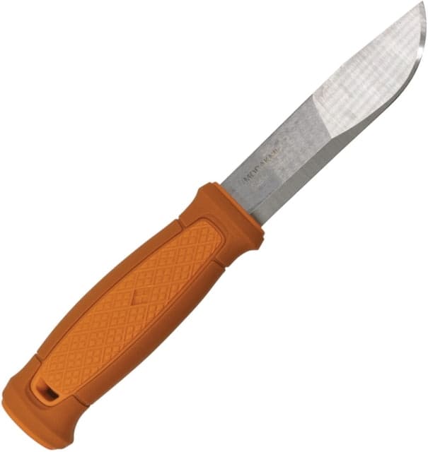 Morakniv Kansbol Knife 9in Overall 4.5in Satin SS Blade Burnt Orange Polypropylene Handle Multi Mount Sheath With Fire Starter Orange Polypropylene