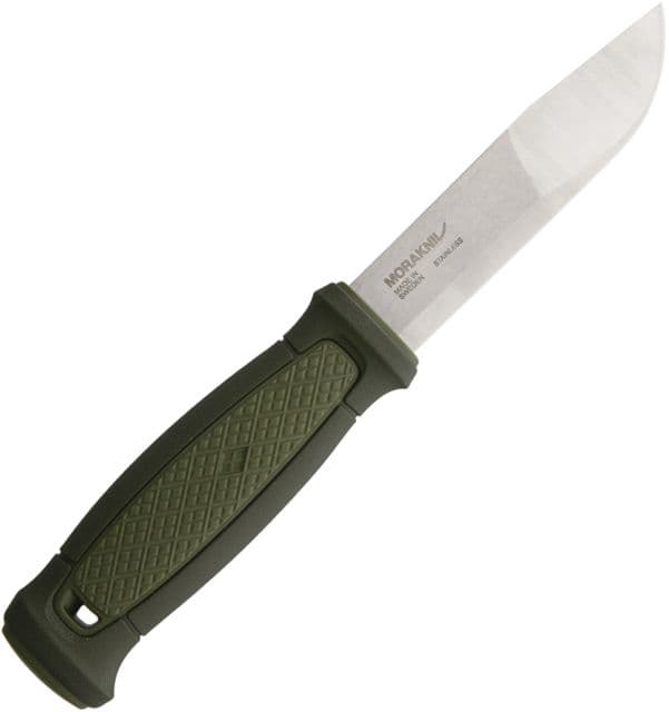 Mora Kansbol Multi-Mount Sheath Fixed Blade Knife 4.25in Stainless Steel Standard Edge Satin OD Green TPR Handle