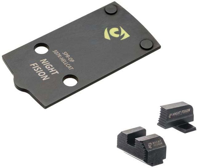 Night Fision Holosun 507k Adapter Plate + Blacked Out Sights Combo 507K to Springfield Hellcat Black