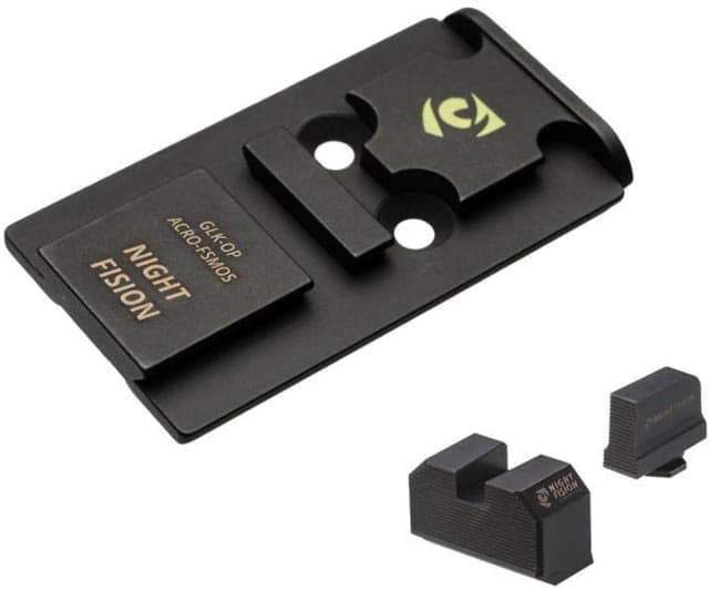 Night Fision Aimpoint ACRO Adapter Plate Glock Mos + Blacked Out Sights Combo Black