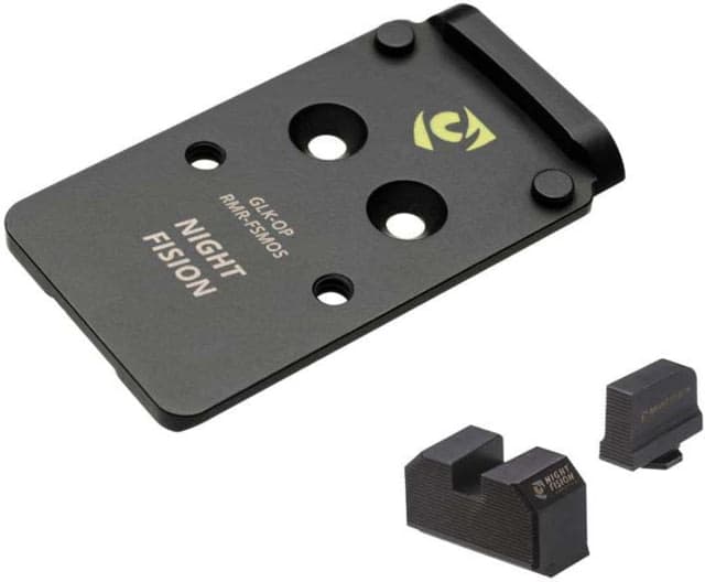 Night Fision RMR Cut Adapter Plate Glock Mos + Blacked Out Sights Combo Black