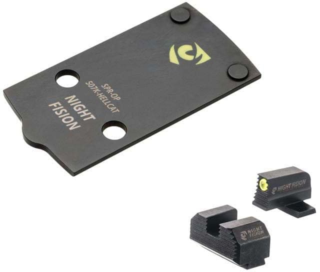 Night Fision Optic Plate + Tritium Ylw Front Sight Combo 507k to Springfield Hellcat Black