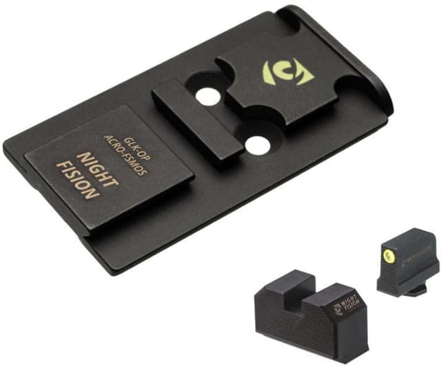 Night Fision Aimpoint ACRO Adapter Plate Glock Mos + Tritium Ylw Front Sight Combo Black