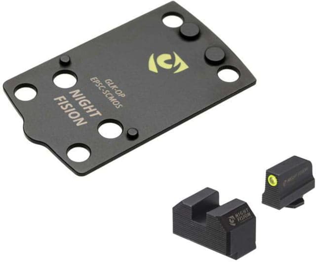 Night Fision Holosun EPS Carry Adapter Plate Glock Mos + Tritium Ylw Front Sight Combo Black