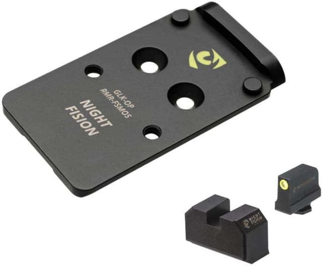 Night Fision RMR Cut Adapter Plate Glock Mos + Tritium Ylw Front Sight Combo Black