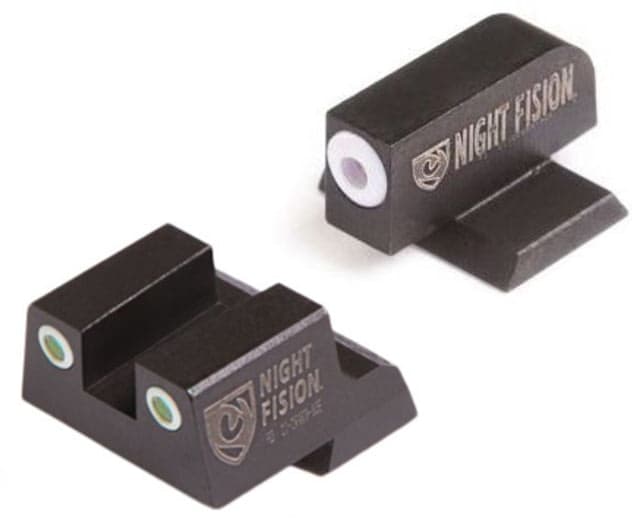 Night Fision Perfect Dot Night Sight Set w/Front Square Rear White Front w/Green Tritium White Rear w/Green Tr Fits Springfield XD/XDM/XD Mod.