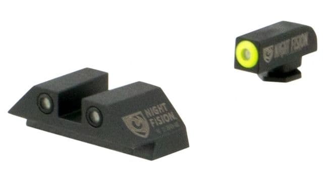 Night Fision Perfect Dot Night Sight Set w/Front Square Rear Yellow Front w/Green Tritium Black Rear w/Green T Fits Glock 20/21/29/30/36/40/41