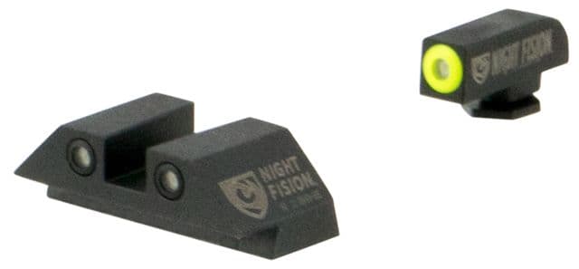 Night Fision Perfect Dot Night Sight Set w/Front Square Rear Yellow Front w/Green Tritium Black Rear w/Green T Fits Glock 42/43